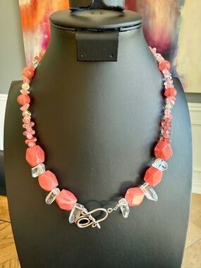Artisan Made Cherry Quartz, AB Crystal and Glass w/ Ornate Silver Toggle Clasp